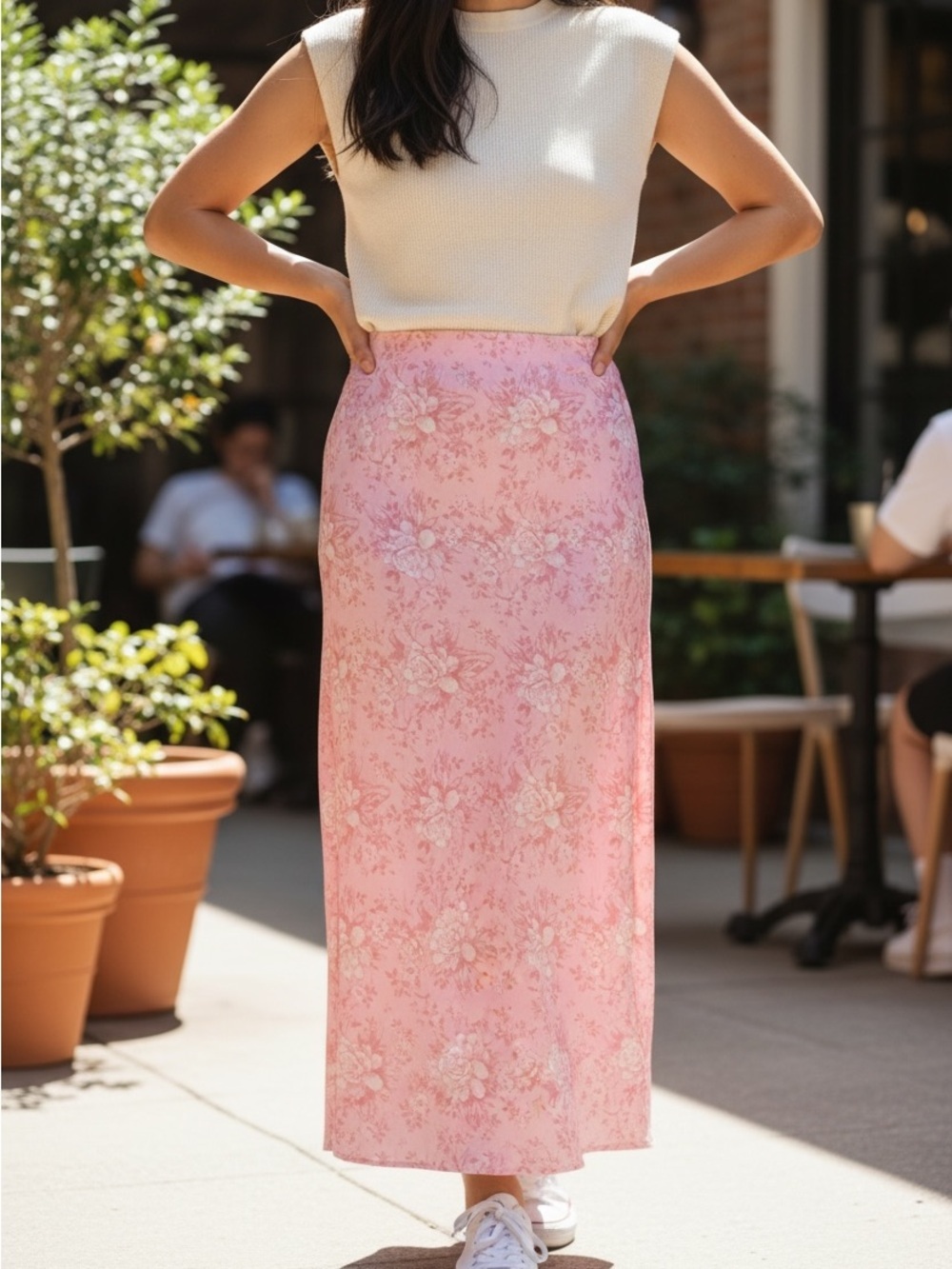 Audrey Paris Francesca’s Pink Floral Maxi Skirt M